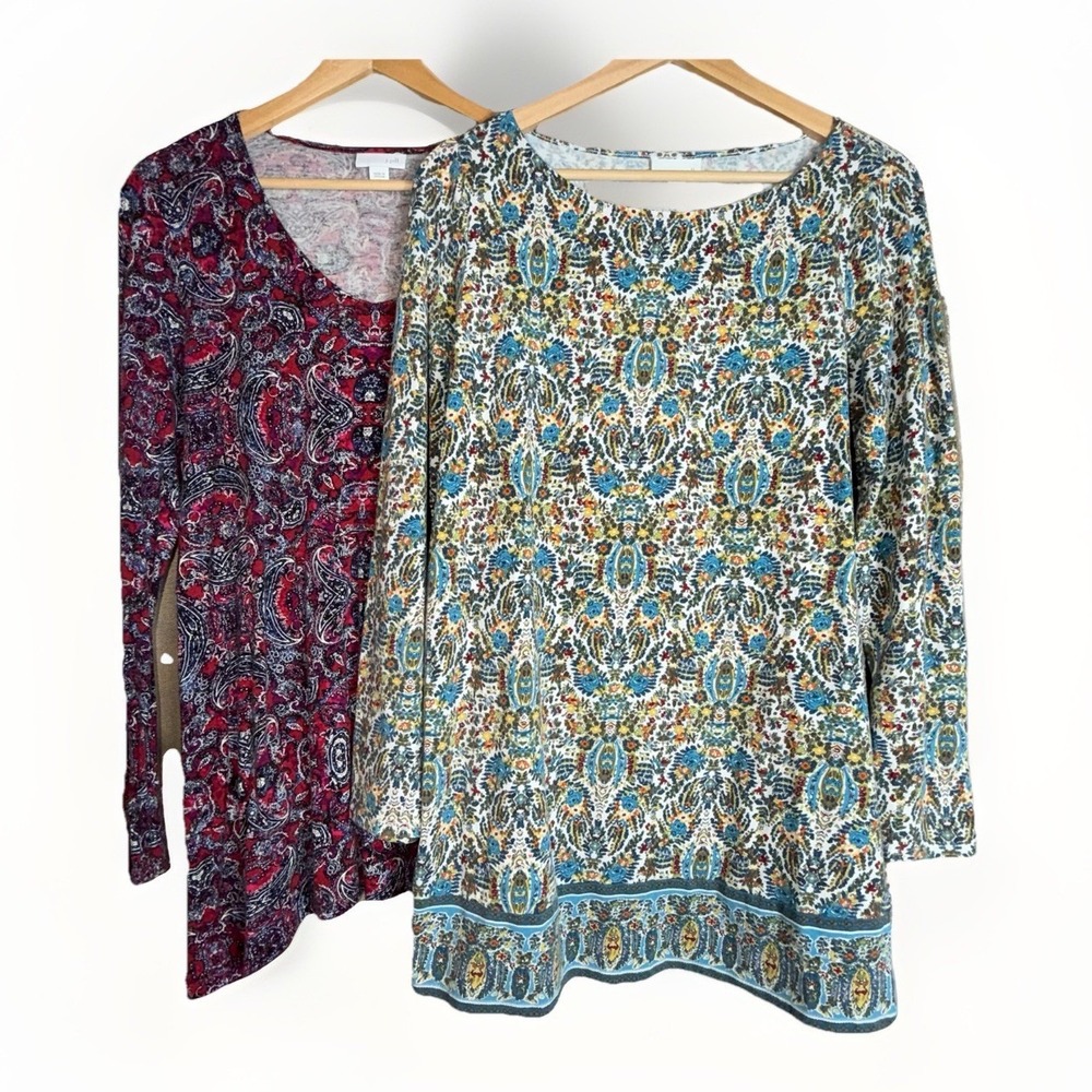 J. Jill Jersey‎ Knit Tunic Top Bundle Size S Damask & Tapestry Print Long Sleeve